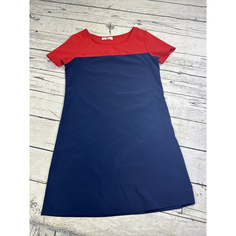 White Plum Womens Navy Blue Red Colorblock Short Sleeve T-Shirt Dress Size M